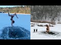 ICE Hole Swimming - Girl Takes a CHILLING Dip in ICE Cold Water || WooGlobe