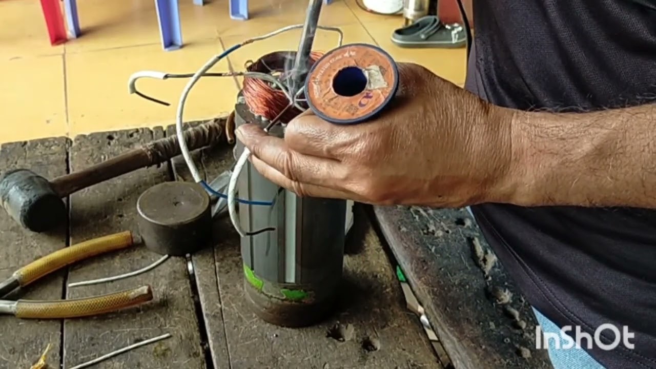 តខ្សែក្បាលដុំភ្លើង ម៉ូទរ័បូមទឹកតួវែង1,5HP #motor #electrician 🎉
