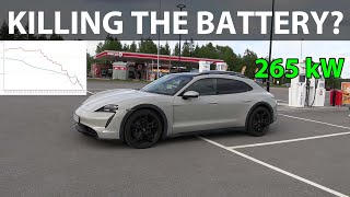 How much slower is Porsche Taycan's 200 kW battery-saving fast charging feature?