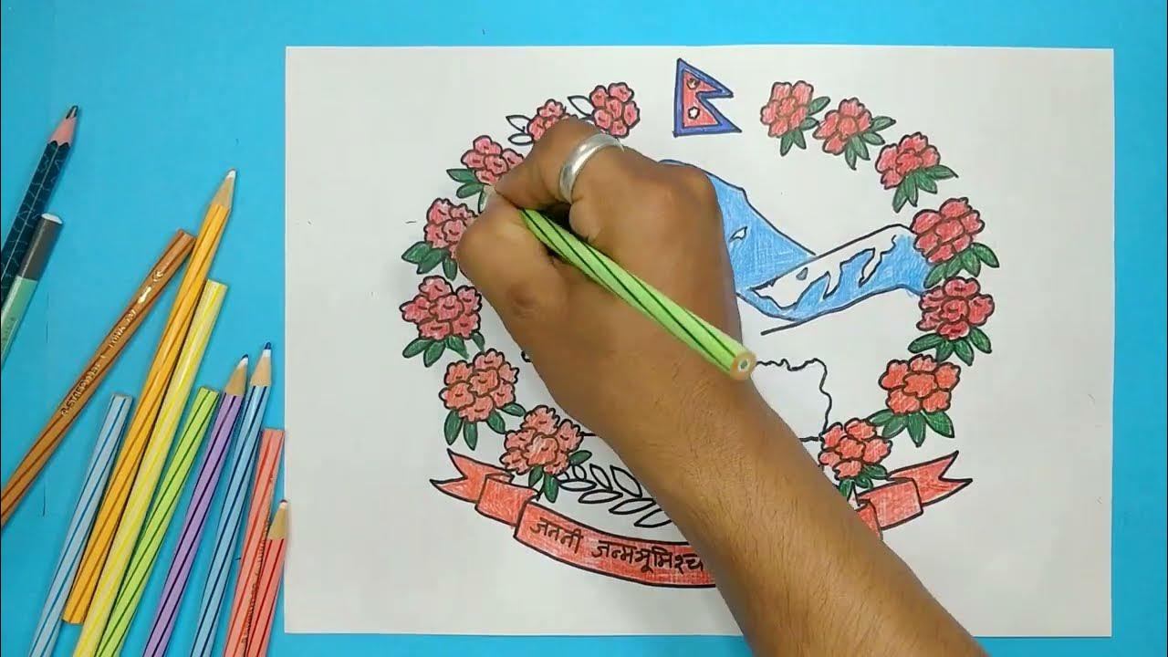 How to draw Coat of arms of Nepal easily, Emblem of Nepal. Logo of