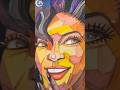 Drawing of a woman's face in cubist synthesis, painted with watercolor earth colors