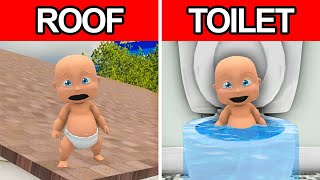 Baby Gets Stuck On Roof & Toilet!