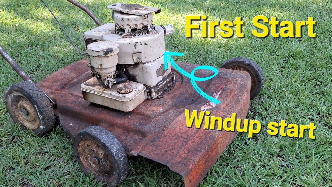 Vintage 1960 sycamore crank start pushmower First Start