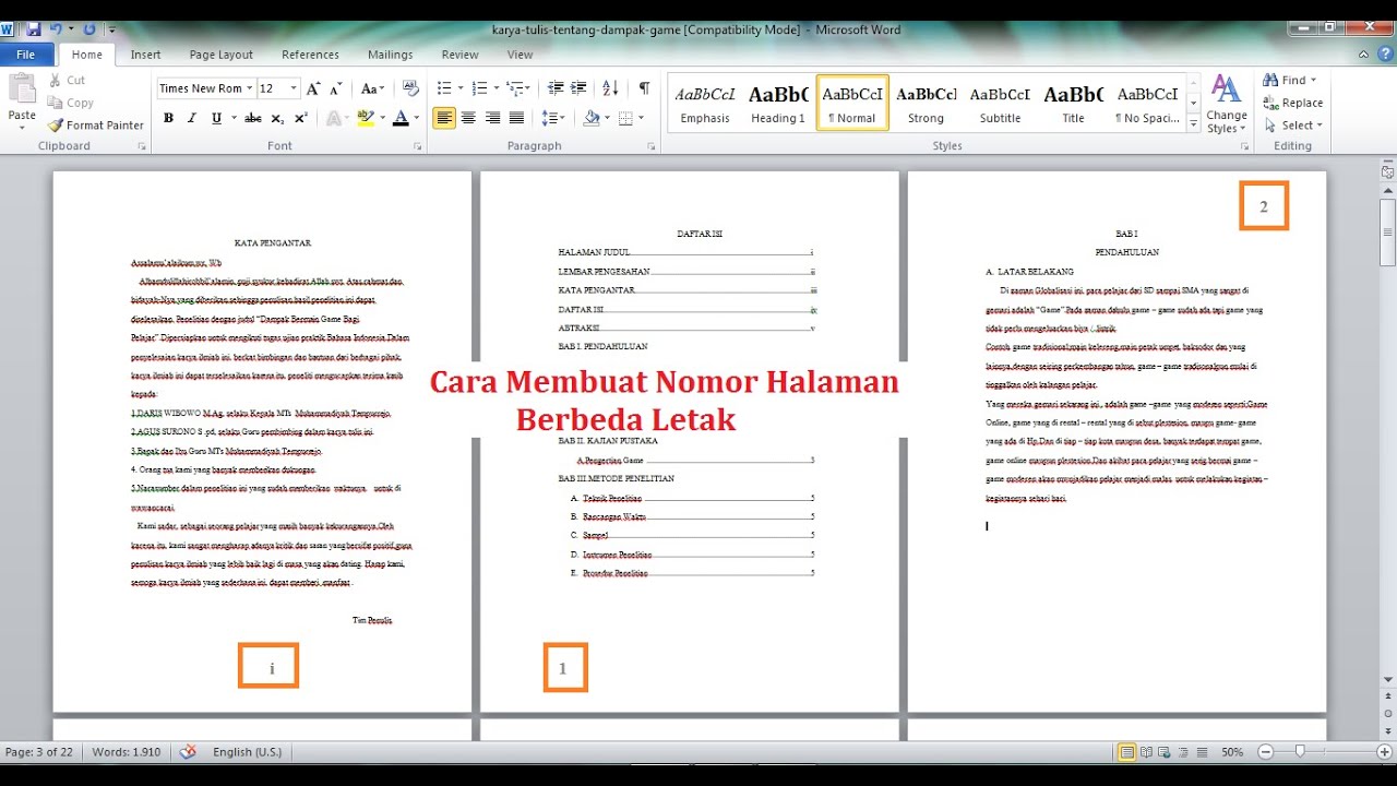 Cara Membuat Nomor Halaman dengan Posisi Berbeda - YouTube