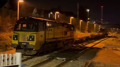 Colas Class 70 reduces speed as it passes through Keyham Station - 18/02/25