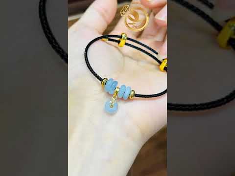 Vòng Ngũ Điếu đá AQUAMARINE may mắn mix VÀNG 10K