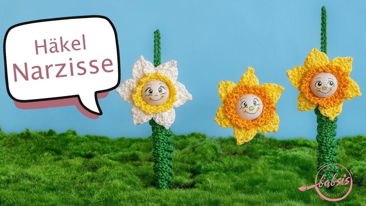 Narzissen häkeln Anleitung Schritt für Schritt Sorgenwürmchen-Stil Frühlings Oster DIY Blumenhäkeln