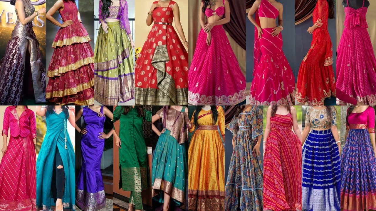 पुरानी सारी को दो नया लुक |Old Saree Frock Gown Skirts| Dress Idea From Old Saree