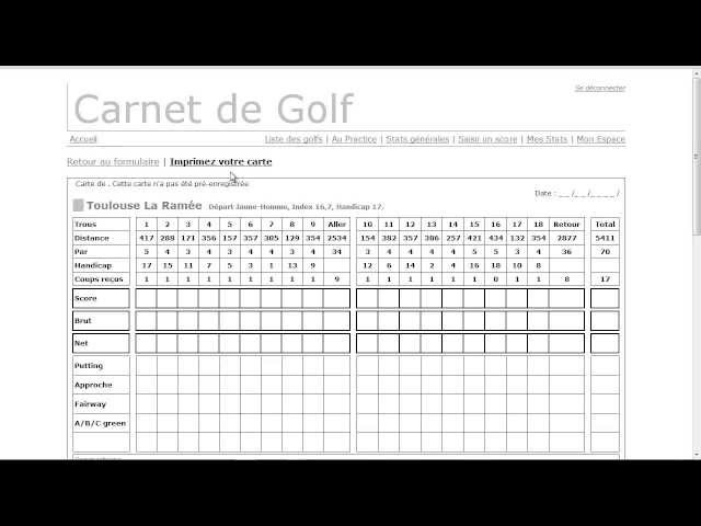 Carnet De Golf: Livre De suivi statique de score de golf avec tableaux à  remplir . Planifier et suivi des scénces de Golf (French Edition)