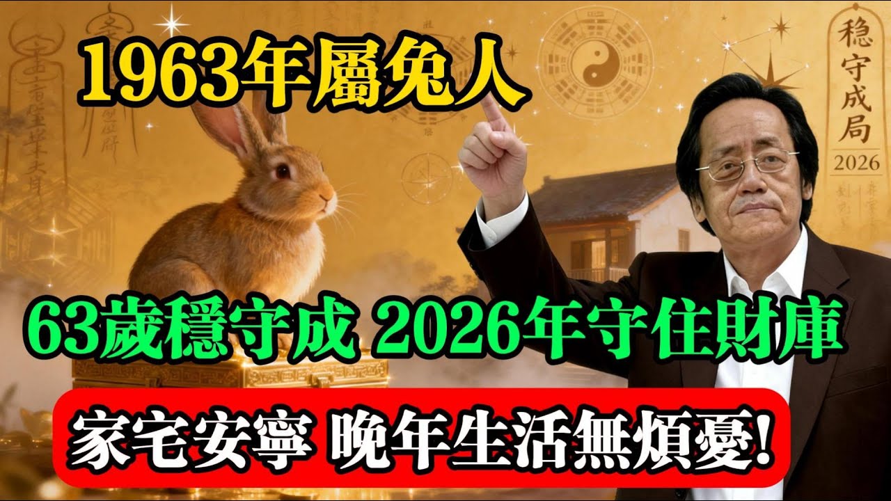 1963年屬兔人，63歲穩守成！2026年守住財庫，家宅安寧，晚年生活無煩憂！#屬兔運勢 #生肖兔 #1963屬兔 #癸卯年兔 #2026運勢 #倪海厦 #命理分析 #流年運勢 #易經 #國學智慧