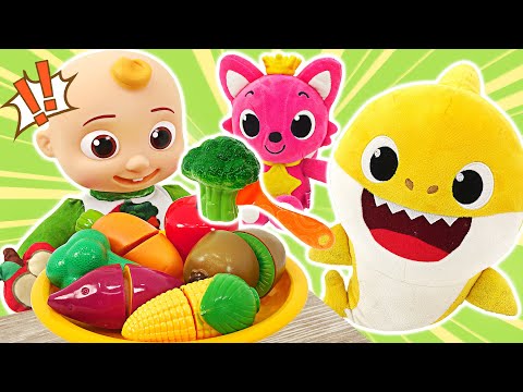 Let&amp;#39;s eat Baby Shark <strong>Pinkfong</strong> <strong>and</strong> vegetables! Cocomelon Vegetable Eating play | PinkyPopTOY