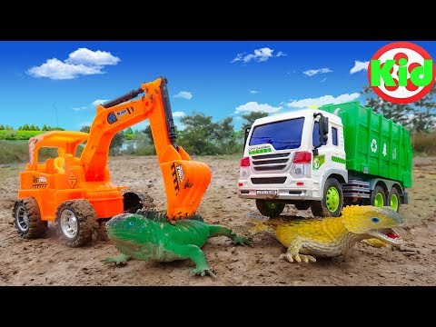 Xe ô tô chở rác, máy xúc và thằn lằn - đồ chơi trẻ em B335V Kid Studio