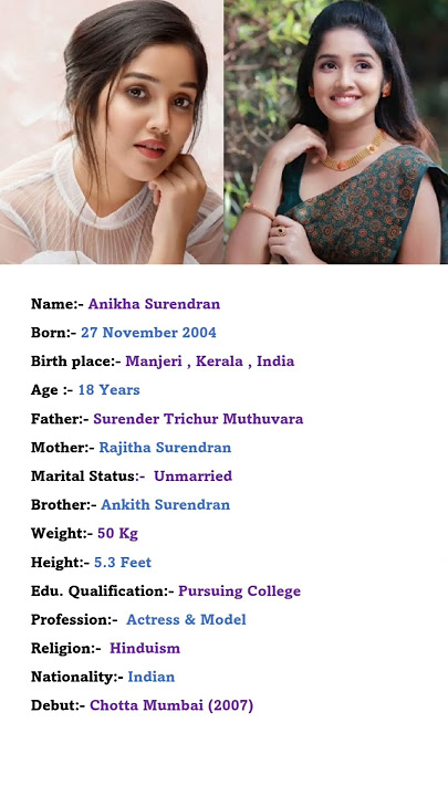 Beautiful Actress Anikha Surendran Biography #viral #shortvideo #youtubeshorts #shorts
