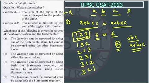 2023 CSAT Number System Consider a 3-digit number. Question: What is the number? Statement-1: The