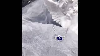 JewelryEva Dark Blue Evil Eye Necklace in Sterling Silver Profile