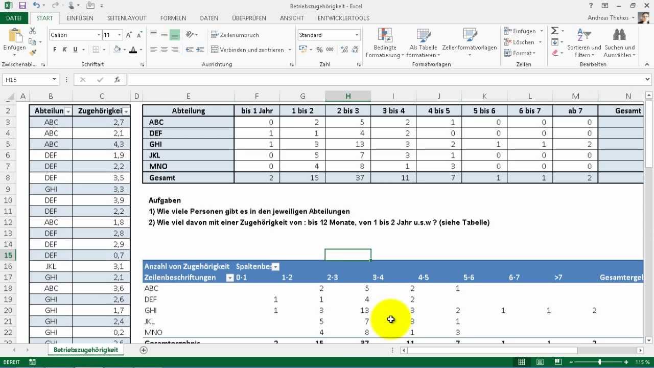 Excel # 323 - Kreuztabelle erstellen - ZÄHLENWENNS versus Pivot - YouTube