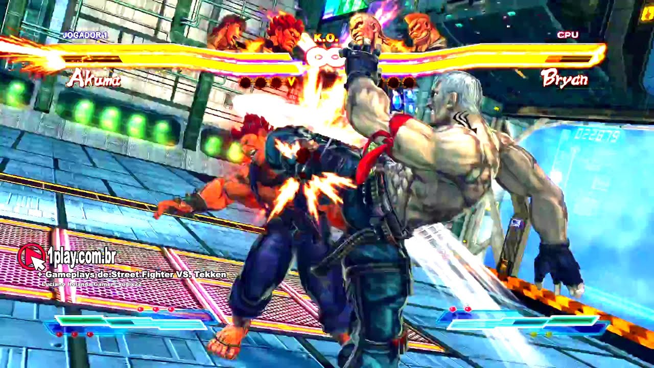 Street Fighter vs. Tekken! Akuma + Ryu vs. Bryan e Jack-X no cenário Cosmic Elevator Stage!