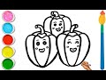 Draw & Paint a 3 🌈❤️🫑Capsicum🫑❤️🌈Family Drawing, Painting & Coloring Easy for Kids & Toddlers #74