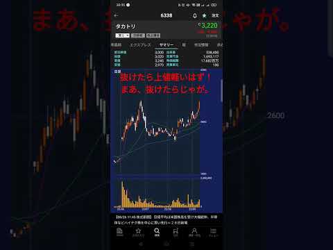 爆上げ待機中おすすめ銘柄（6338）#おすすめ銘柄 #デイトレード #日本株 #株つらい #短期トレード #タカトリ #大口受注 #上振れ着地 #抵抗線