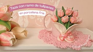 Taza con tulipanes en porcelana fria | Manos Creativas by Rossy Rivera