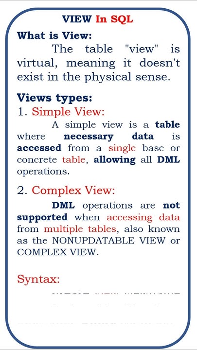 View In Sql What Is View In Sql sql rdbms shorts sqlserver view view-in-sql-what-is-view-in-sql-sql-rdbms-shorts-sqlserver-view