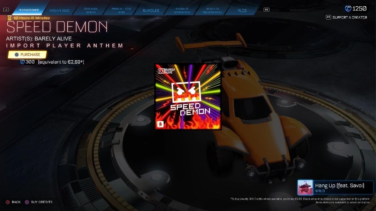 SPEED DEMON player anthem in Rocket League Item Shop - YouTube