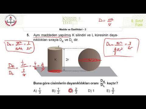 9.Sınıf MEB Fizik Kazanım Kavrama Testi-5 +PDF (Madde ve Özellikleri-2) [2019-2020]