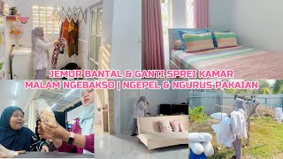 AIRING PILLOWS & CHANGING BED SHEETS | EATING MEATBALLS AT NIGHT | MOPPING & DOING LAUNDRY
