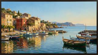 Serene Italian Coastal Village: Luminous Oil Painting for 4K TV Frame Art screenshot 3