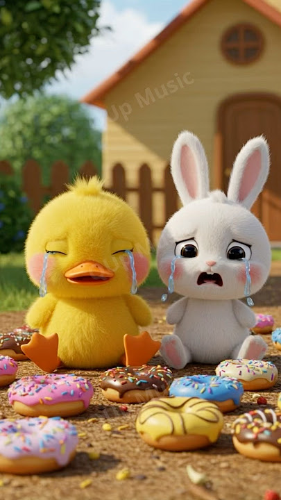 The duckling and the bunny feel sad about the donuts #shorts #duck #bunny #cute