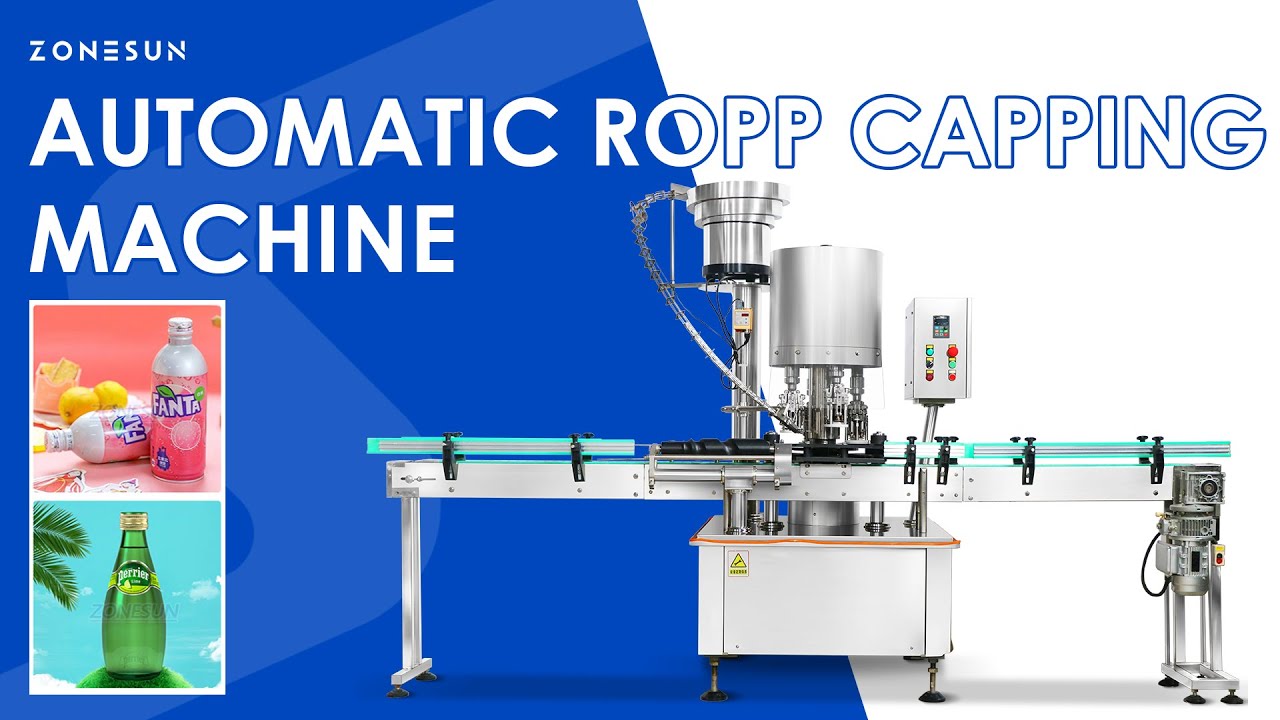 ZONESUN ZS-XG440C4 Automatic ROPP Cap Rotary Capping Machine - YouTube