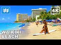 [4K] Waikiki Beach in Honolulu Hawaii 2021 Walking Tour & Travel Guide 🎧 Relaxing Ocean Waves Sounds