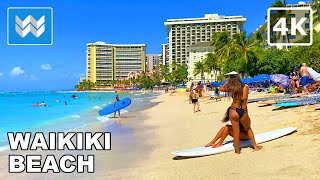 [4K] Waikiki Beach in Honolulu Hawaii  Walking Tour Vlog & Vacation Travel Guide  Relaxing Waves