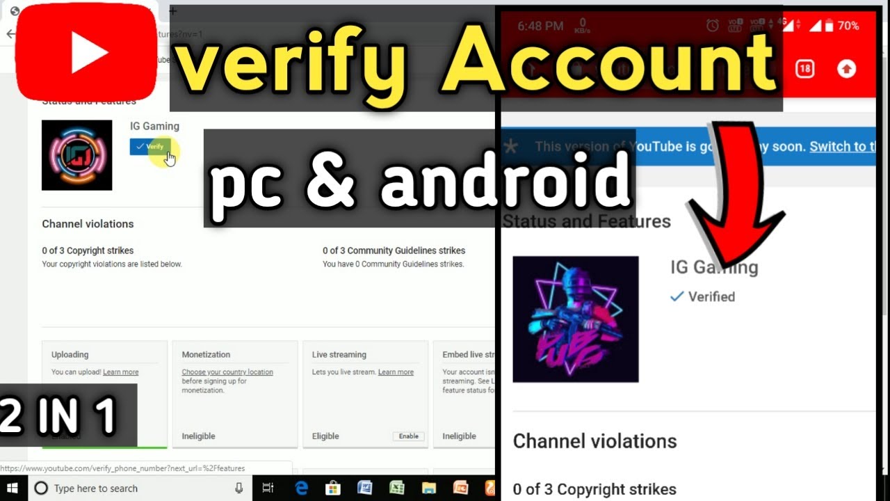 how to verify your youtube account in pc | on android | step by step ...