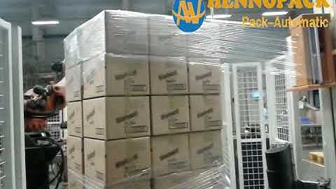 Hennopack robotic palletizer combine with stretch wrapper packing system for Wm  Wrigley Jr  Company