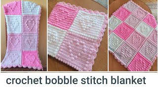 crochet bobble stitch heart blanket tutorial.
