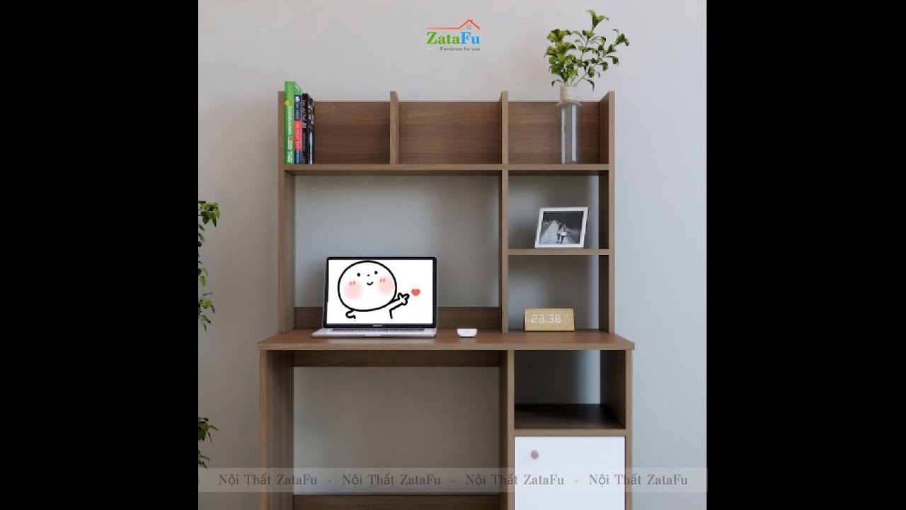 Giới Thiệu Bàn học bàn làm việc liền kệ sách BLV-35 ZataFu - youtube