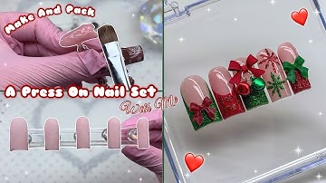 MAKE AND PACK A PRESS ON NAIL SET WITH ME! POLYGEL PRESS ON NAIL TUTORIAL + EASY CHRISTMAS NAIL ART!