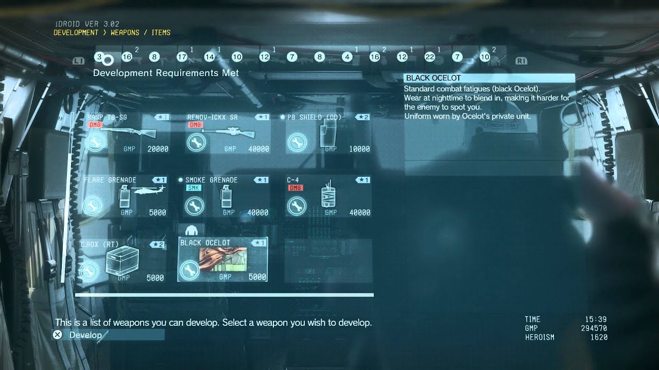 Metal Gear Solid V - Mother Base R&D Team: Desert Fox & Black Ocelot Fatigues Unlocked (10,000 GMP)