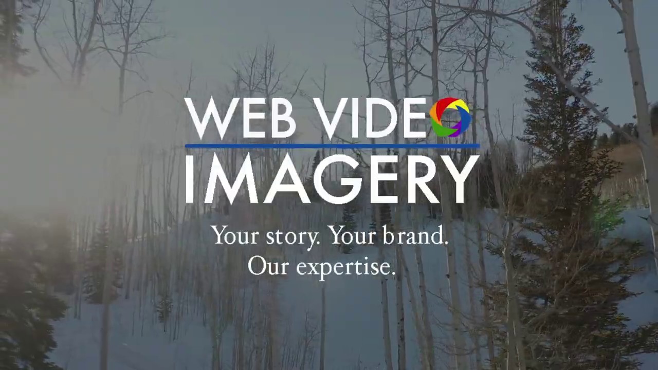 Web Video Imagery logo with tagline "Your story. Your brand. Our expertise." over a snowy landscape with trees, emphasizing real estate marketing and video production services.
