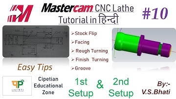 Mastercam Lathe Tutorial - Stock Flip || Roughing || Finishing || Facing || Grooving || Programming