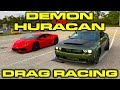 840HP Dodge Demon vs Lamborghini Huracan LP610-4 1/4 Mile Drag Racing - 3 Races