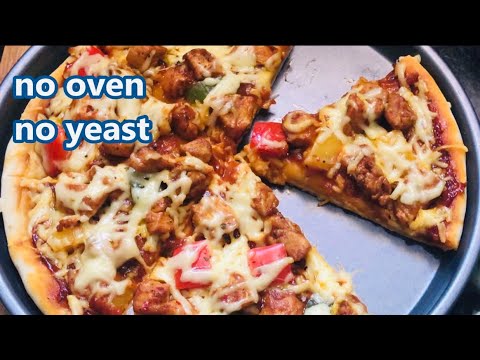 Chicken Pizza Without Oven and Yeast Recipe Video | How to make chicken ...