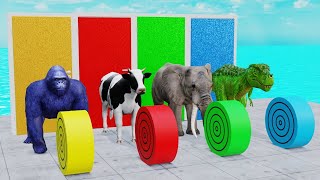 Long Slide Game With Elephant Gorilla Buffalo Hippopotamus Tiger - 3d Animal Game - Funny 3d Animals