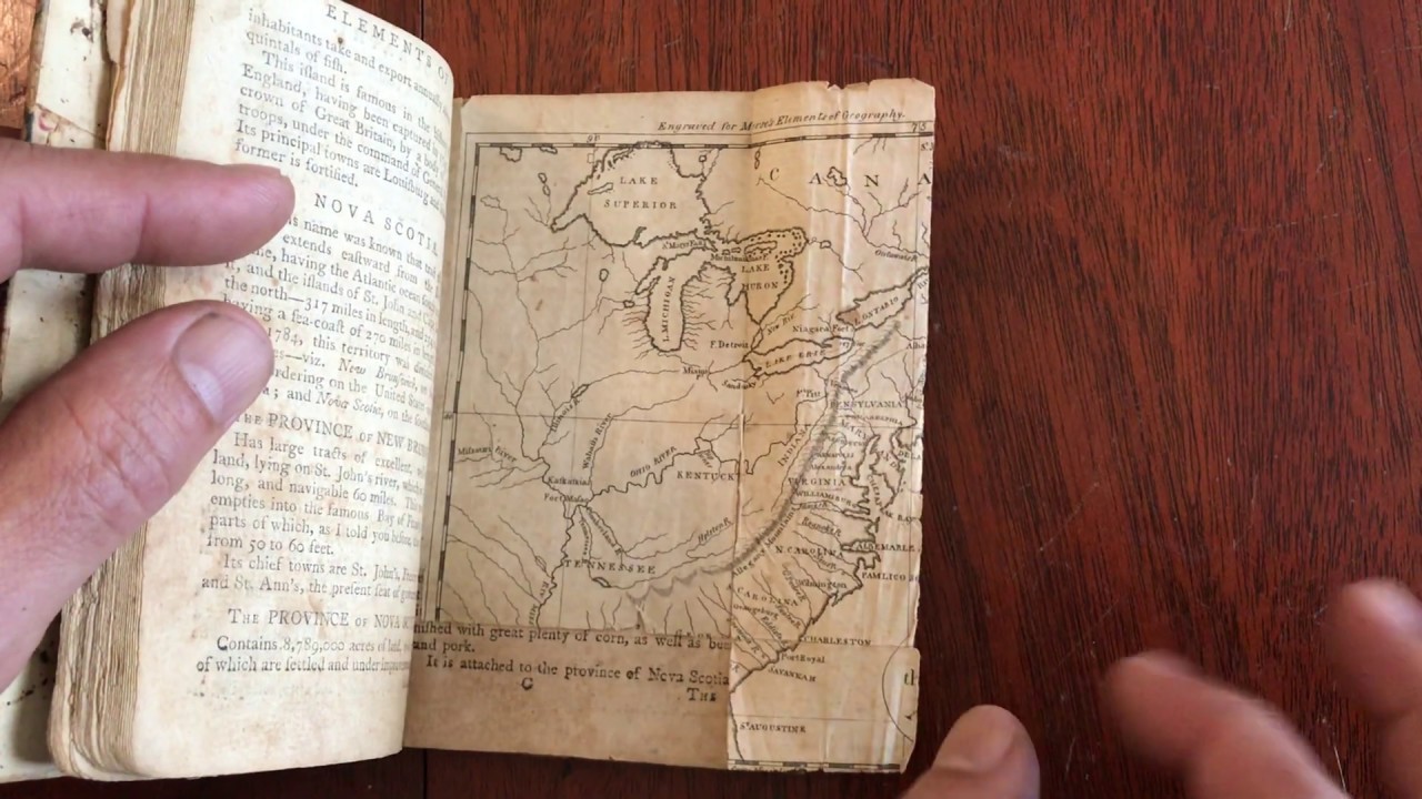 Jedidiah Morse 1798 Elements Geography 2 maps juvenile rare book wall paper wooden board covers