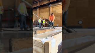 Gypcrete topping pour on steel and mass timber hybrid floor