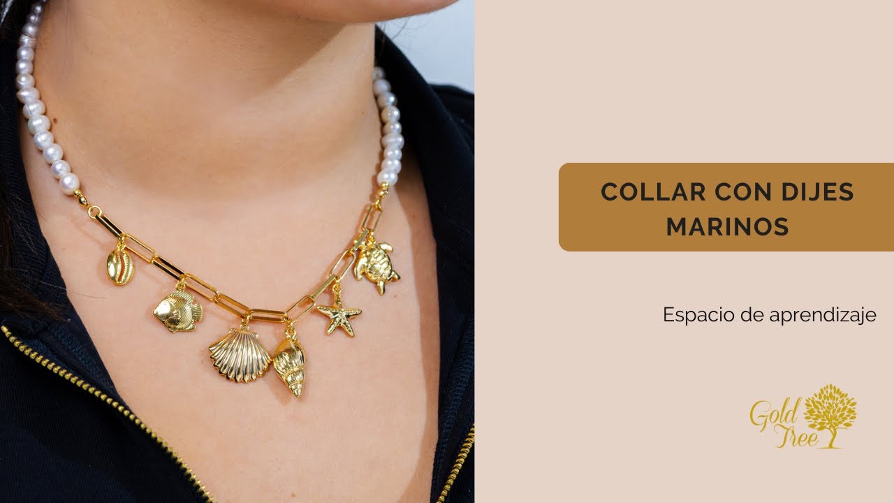 ✨ Cómo hacer un collar con dijes marinos en baño de oro y perlas | Paso a paso