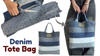 Simple Denim patchwork into Tote Bag tutorial , Sewing diy Denim tote bag patterns, Jeans bag diy. Simple Denim patchwork into Tote Bag tutorial , Sewing diy Denim tote bag patterns, Jeans bag diy.