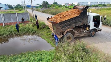 New Initiative! Landfill By Dozer Pushing Stone Soil, Dump Truck 5Ton Pour Soil clear Land, Mix VDO