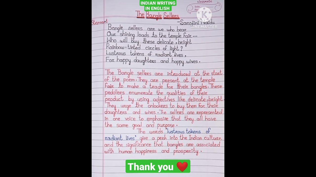 Indian writing in English. The poem"The Bangle Sellers"by Sarojini